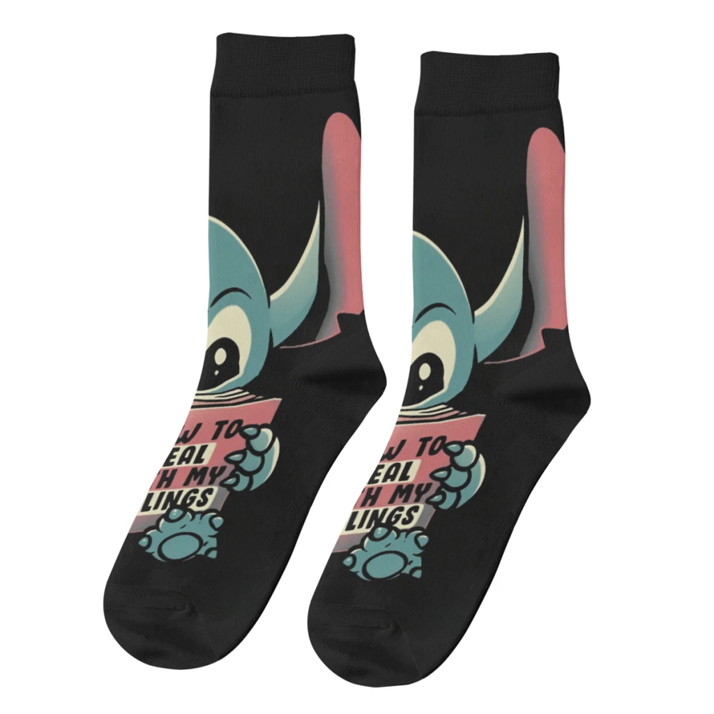 

Vintage How to Deal With My Feelings Crazy Men's Socks Disney Lilo & Stitch Film Unisex Street Style Seamless Printed Crew Sock