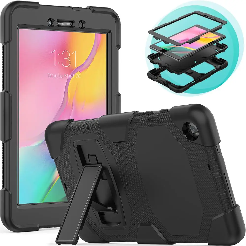 

Kids proof soft silicone hard pc case for samsung galaxy tab a 8.0 2019 T290/T295 shockproof cover with built-in kickstand