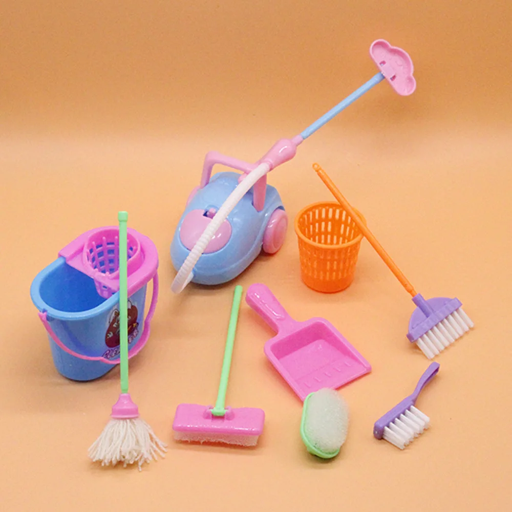 

Mini Child Kids Cleaning Sweeping Mop Broom Dustpan Toy Kids Housekeeping Toys Simulation 9pcs Cleaning Toys Set
