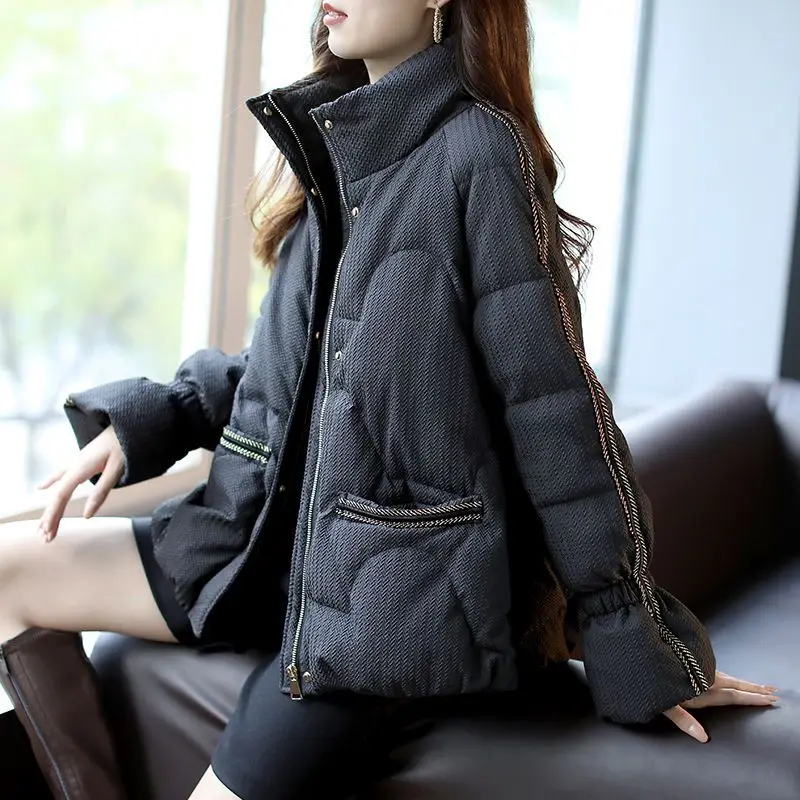 

Женское Свободное пальто с воротником-стойкой, универсальное модное хлопковое пальто с расклешенными рукавами, теплая и утепленная куртка из хлопка, новинка зимы 2023