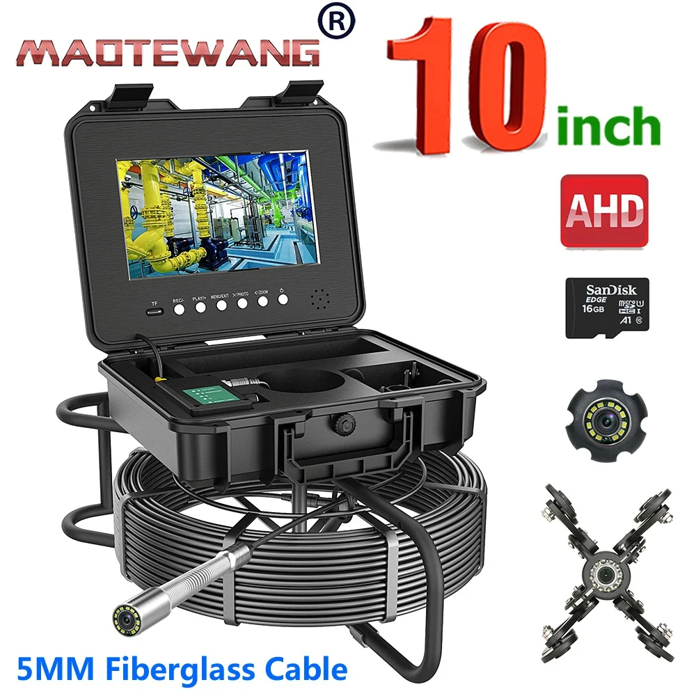

10.1" IPS Pipe Sewer Drain Inspection Camera AHD 1080P Screen Video+Audio Recording 5X Image Enlarge Borescope Snake Camera