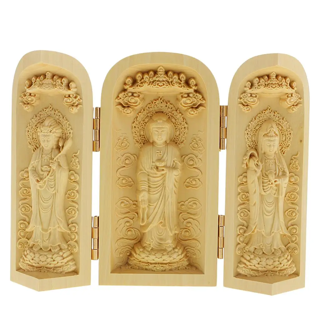 

Buddhism Statues Yin Statue 3 Carved Wooden for Collectors