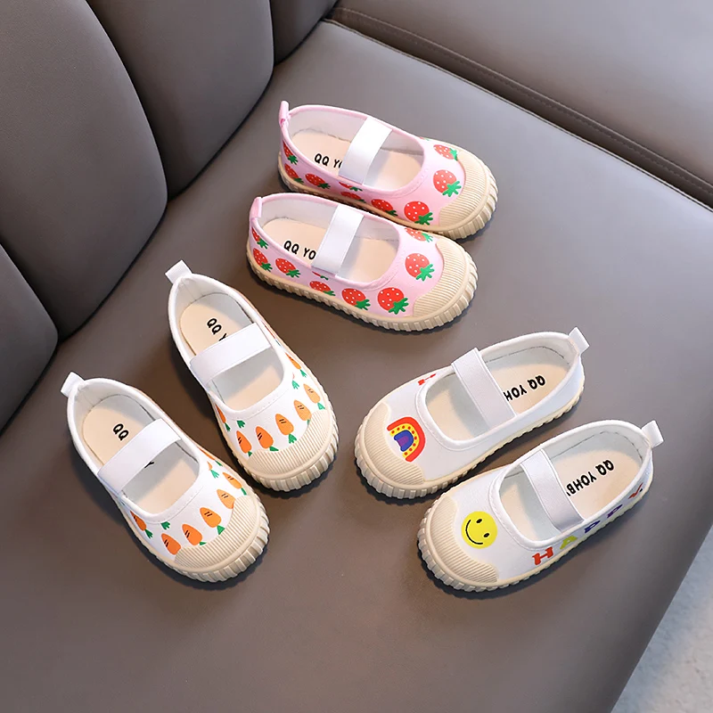 

Children Girls Shoes Canvas Students Casual Flat HOOK&Look Strawberry Radish Smile 21-25 For 1-7Years TB02