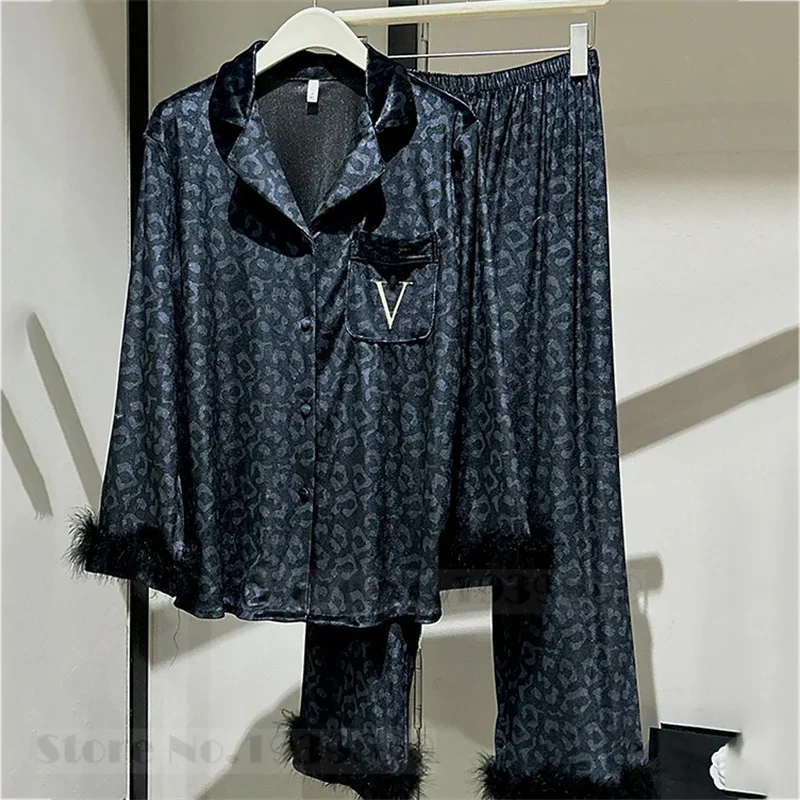 Сексуальные пижамы с леопардовыми перьями новые бархатные женская одежда для