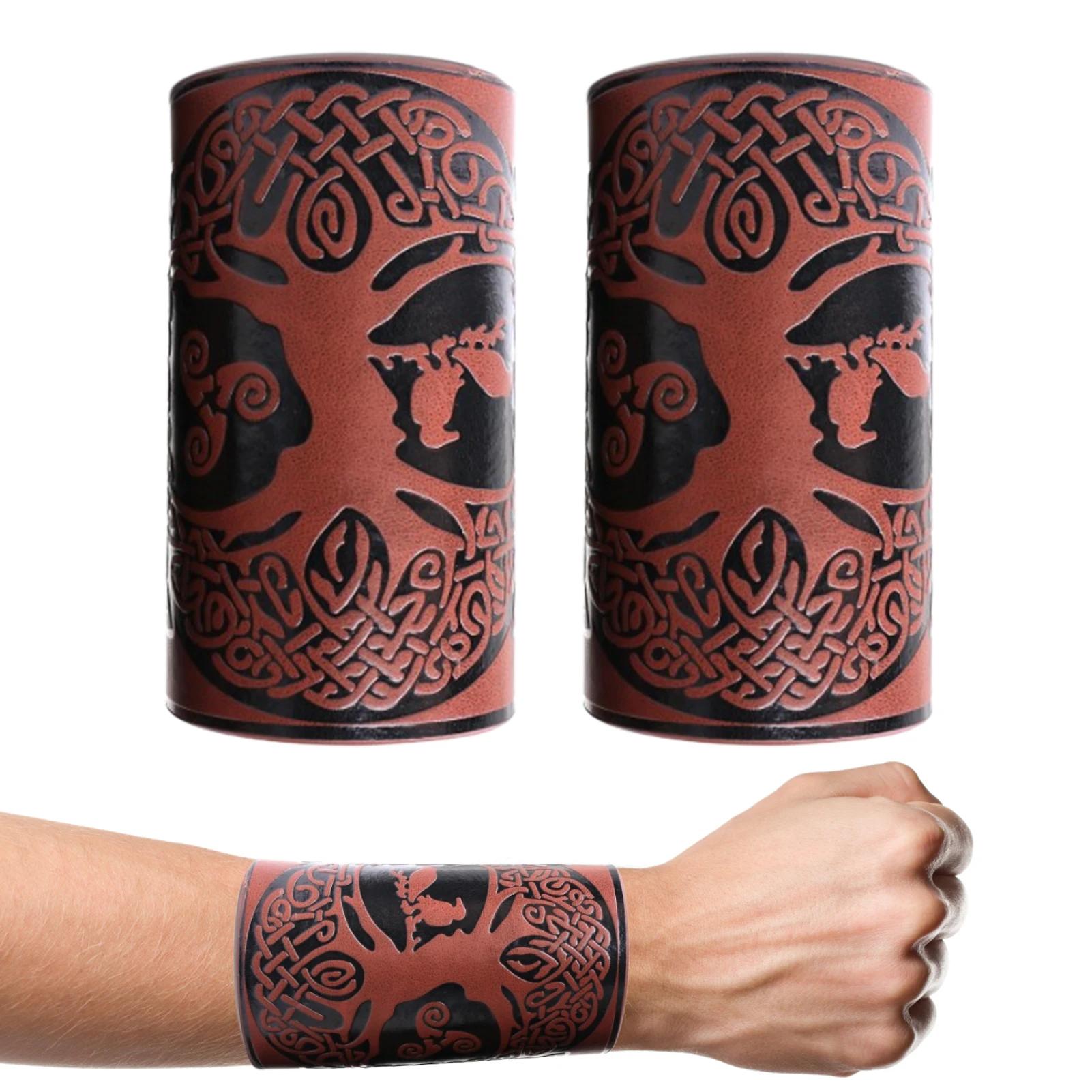 

Medieval Buckle Bracers Embossed Leather Gauntlet Wristband Medieval Medieval Faux Leather Arm Wristband Bracer For Men And