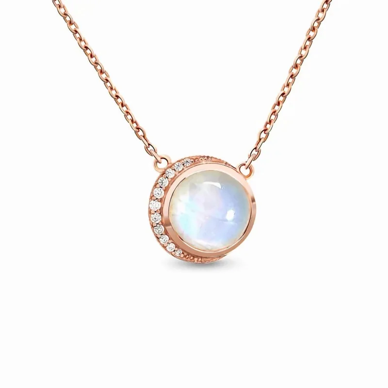 

Hot selling S925 Sterling Silver circular Moonstone Pendant rose gold necklace female niche design jewelry