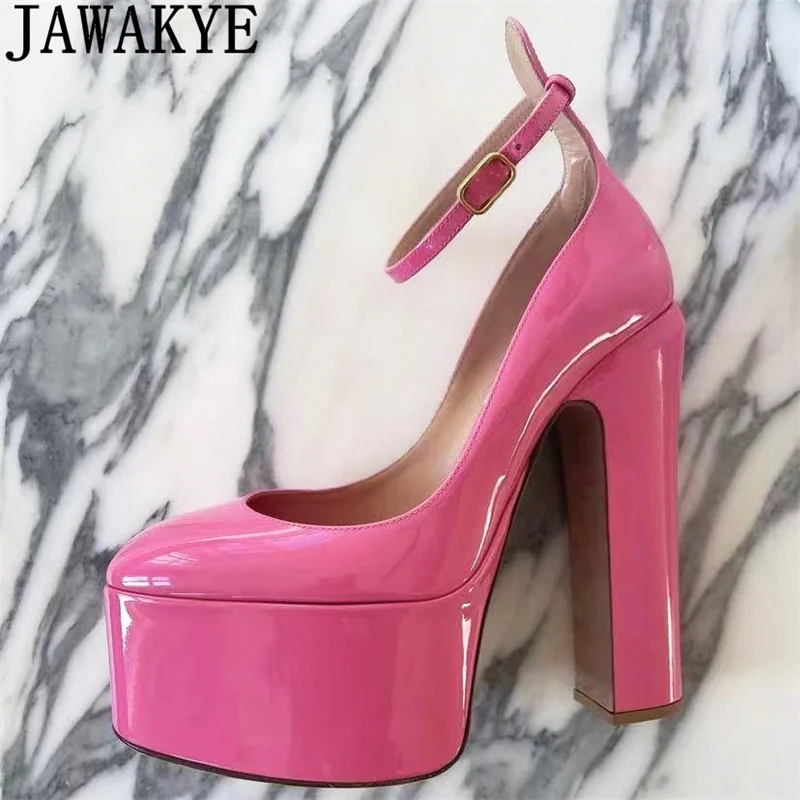 

Thick Sole Leather Pumps Women Super High Heel Rome Sandals Summer Fashion Week Bride Shoes Platform Wedding Party Shoes Mujer