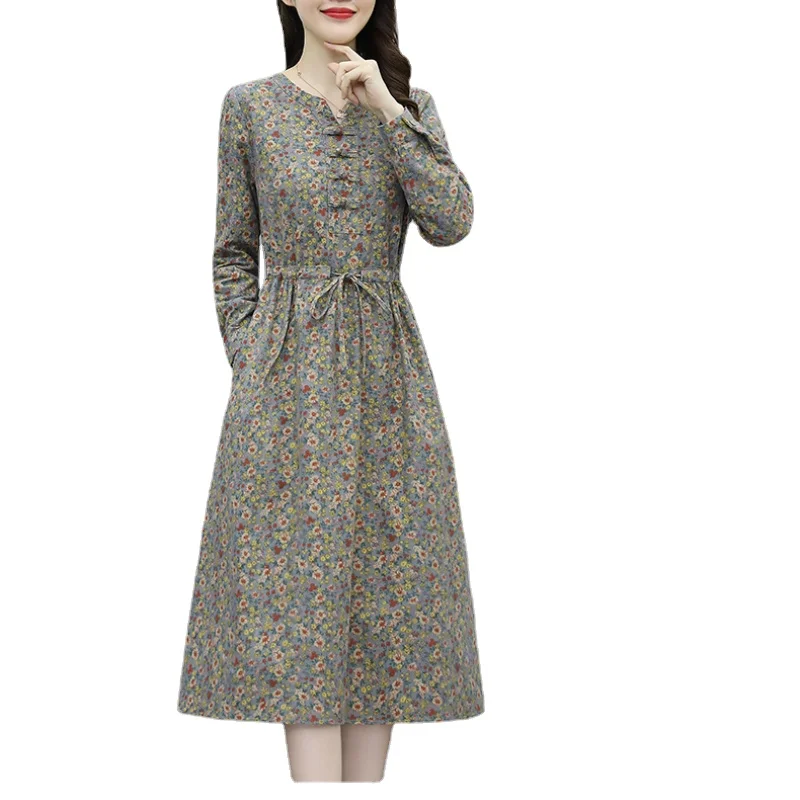 

Chiffon Loose Women's Dress New Fashion Long Sleeve Floral Summer V-neck Printing Female Clothing spring Movafag
