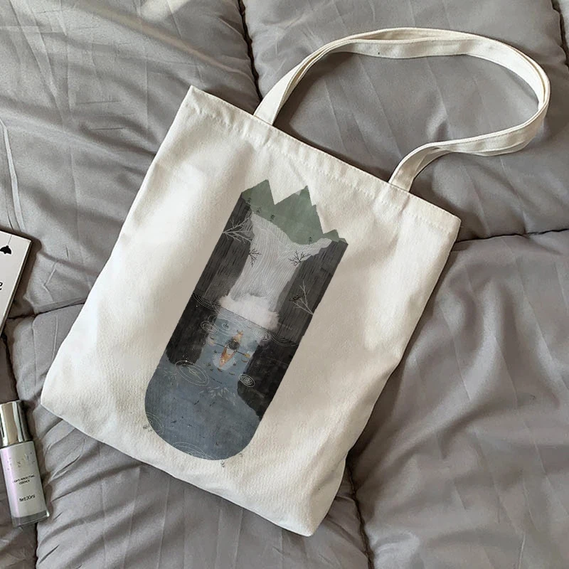 

Сумка-тоут женская с принтом, белая вместительная сумочка-тоут для покупок в стиле Харадзюку, саквояж на плечо, Холщовая Сумка для покупок