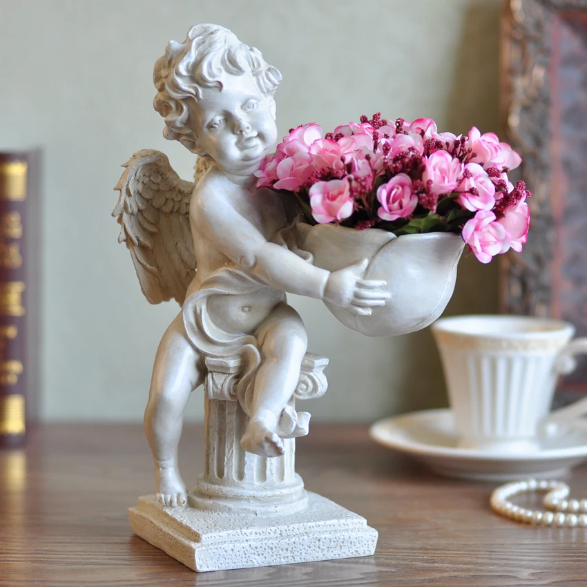 

European-style resin Roman column angel vase home living room desktop small vase office decorative art vase