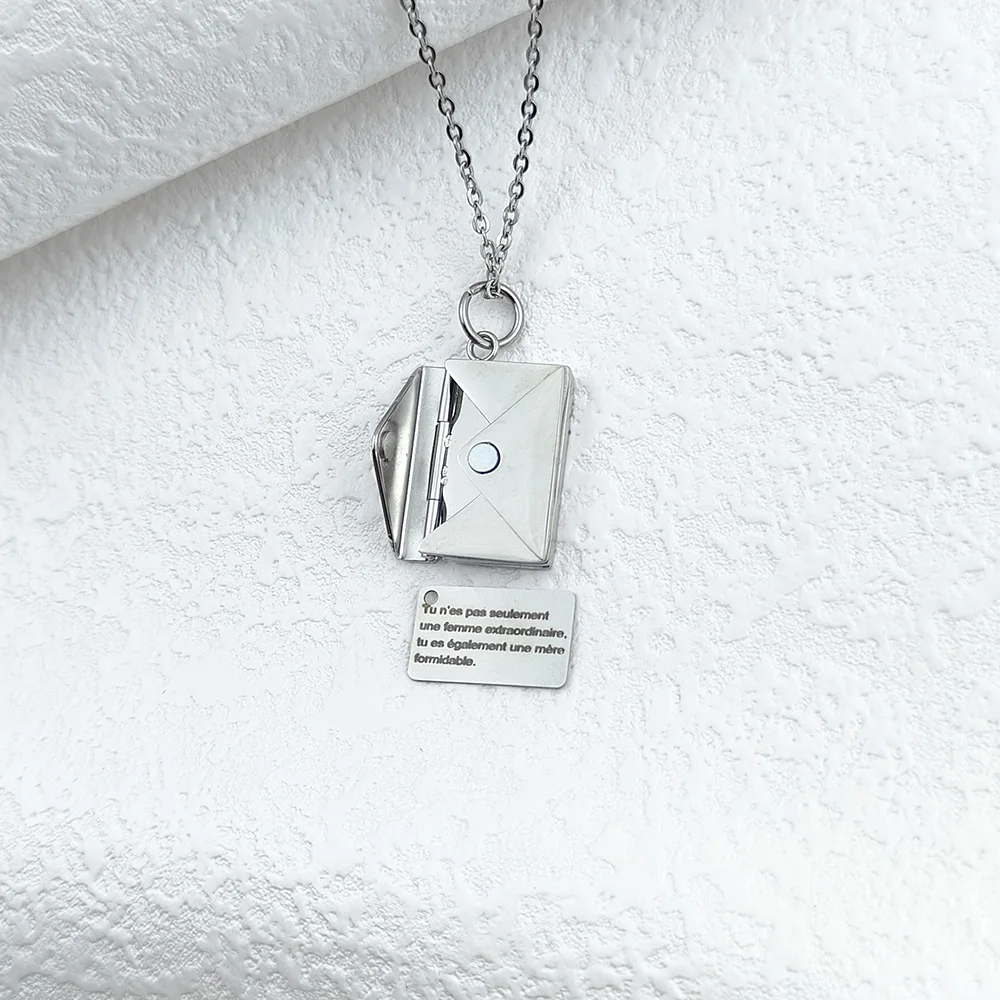 Personalized Message Envelope Necklace Custom Engraved Name Phrase Love Letter Stainless Steel Jewelry Women Valentines Day Gift