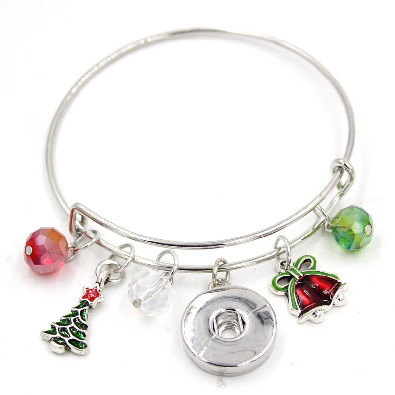 10pcs Wholesale Holiday Christmas Jewelry Adjustable Christmas Bell X'mas Tree Charms Snap Bracelets For Women Gift Jewelry