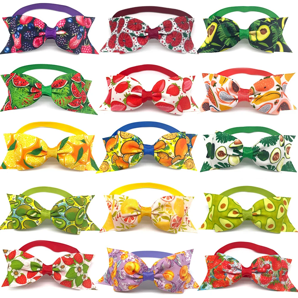 

50/100pcs Dog Bow Ties Summer Fruit Pattern Collar Dogs Puppy Cat Bowtie Necktie Puppy Grooming Bows Accessories Pet Supplies