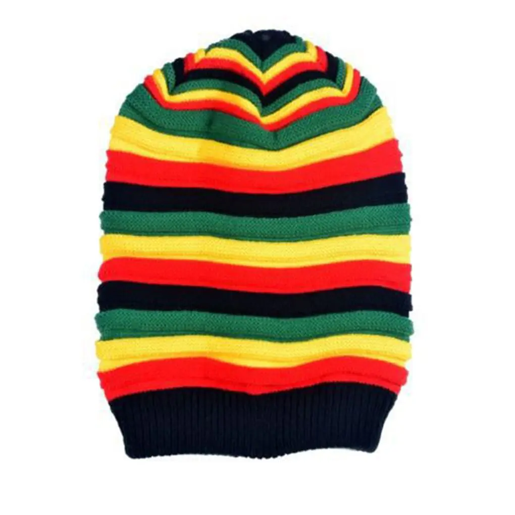 

Colorful Strip Beanie Unisex Comfortable Warm Keeping Ear Covering Knitted Hat Running Skiing Travelling Sport Cap