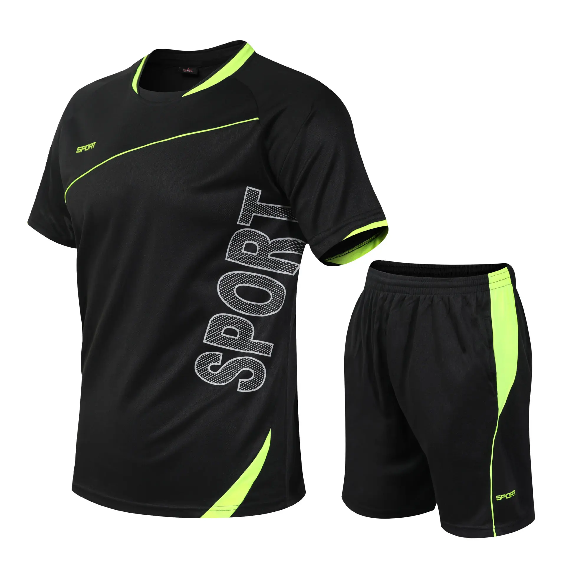 

2022 Summer New Men's Two-Piece Sportswear Short-sleeved Sweat-absorbent Quick-drying Breathable Loose Cool Sportswear