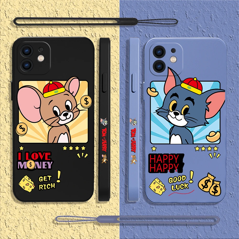

Cartoon Tom and Jerry Phone Case For iPhone 14 13 12 11 Pro Max Mini X XR XS MAX SE20 8 7 6 Plus Silicone Cases with Hand Strap