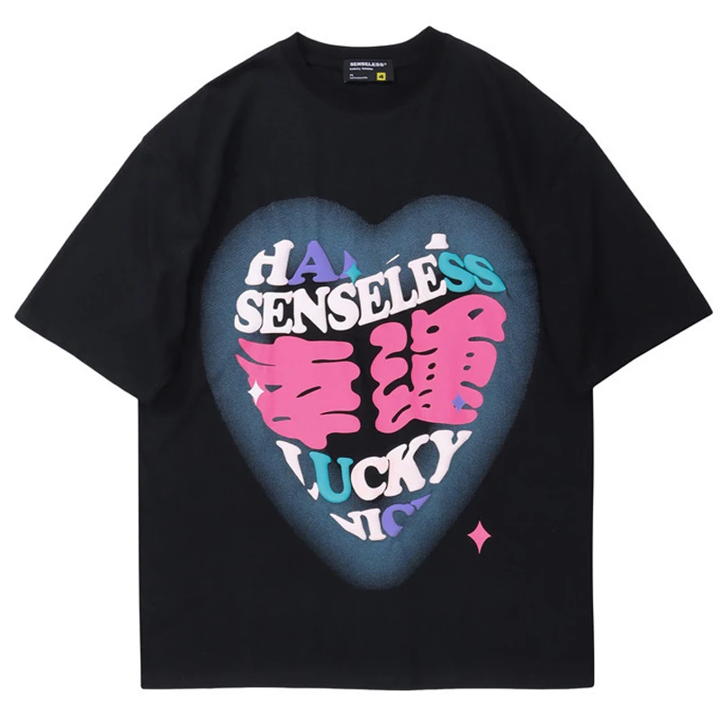 

2022 Men T-Shirt Hip Hop Streetwear Chinese Kanji Lucky Printed Tshirt Harajuku Cotton Casual T Shirt Short Sleeve Tops Tees