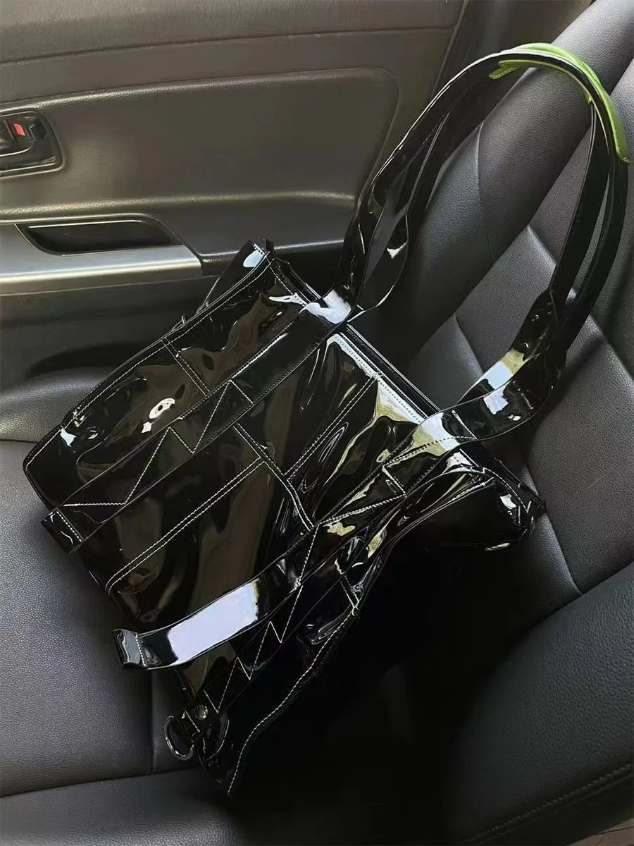 Винтажная Черная Женская сумочка Y2k 2023 крутая кожаная вместительная сумка-тоут