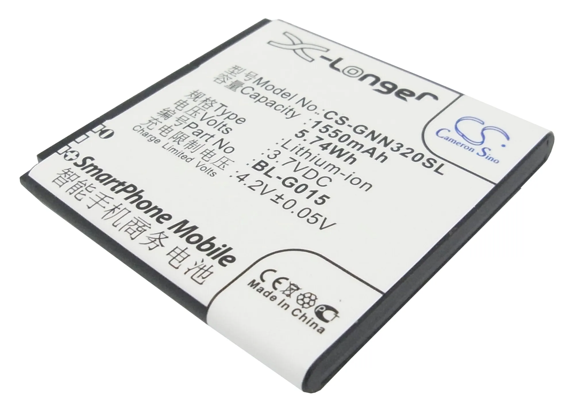 

CS 1550mAh / 5.74Wh battery for GIONEE GN205, GN320, GN380 BL-G015