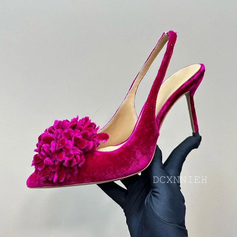 Вельветовые туфли-лодочки на тонком высоком каблуке для подиума женские