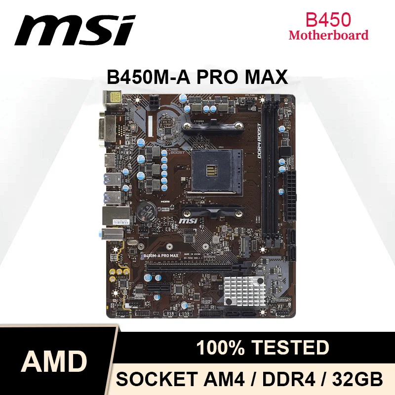 

Socket AM4 MSI B450M-A PRO MAX Motherboard AM4 DDR4 32GB AMD B450 SATA III M.2 PCI-E 3.0 USB3.2 HDMI Micro ATX For RYZEN 3 5300