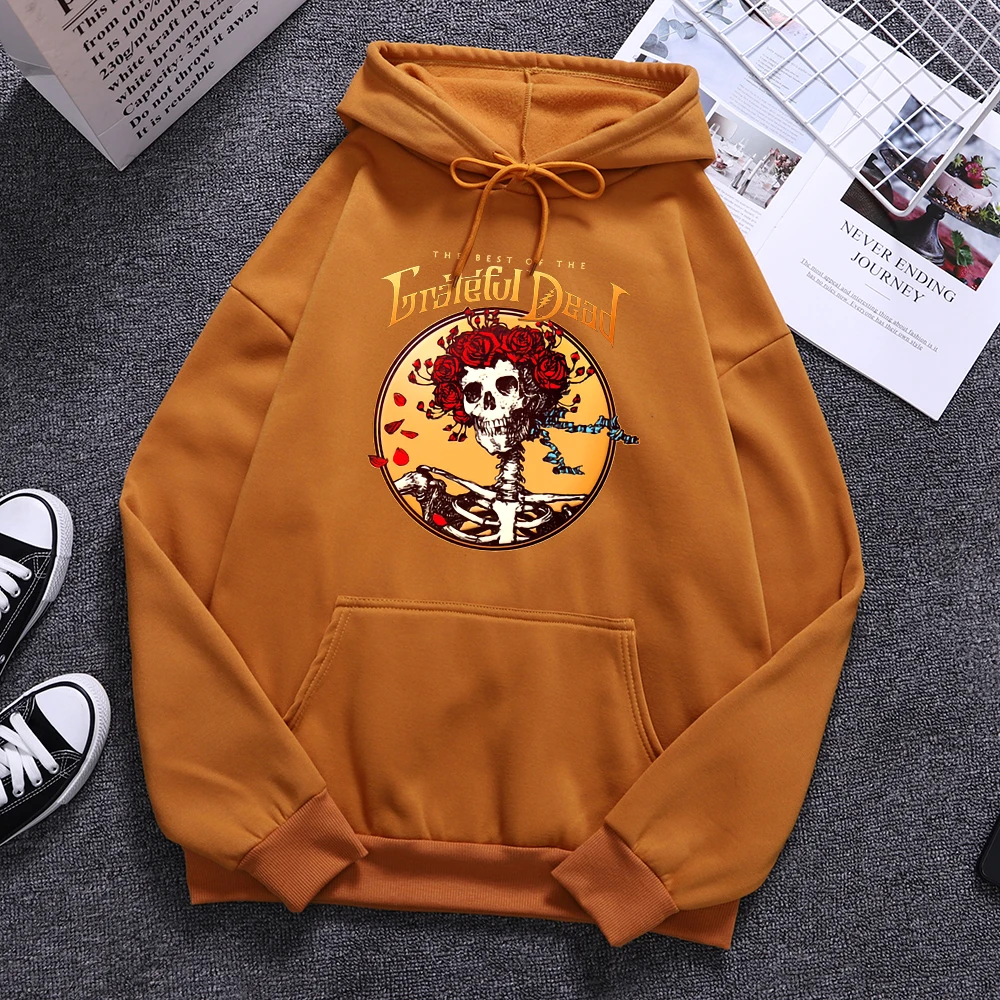 

Grateful Dead Skull With Rose Wreath Print Men Streetwear High Street Personality Hoodies Oversize O-Neck Pullover Male Clothing