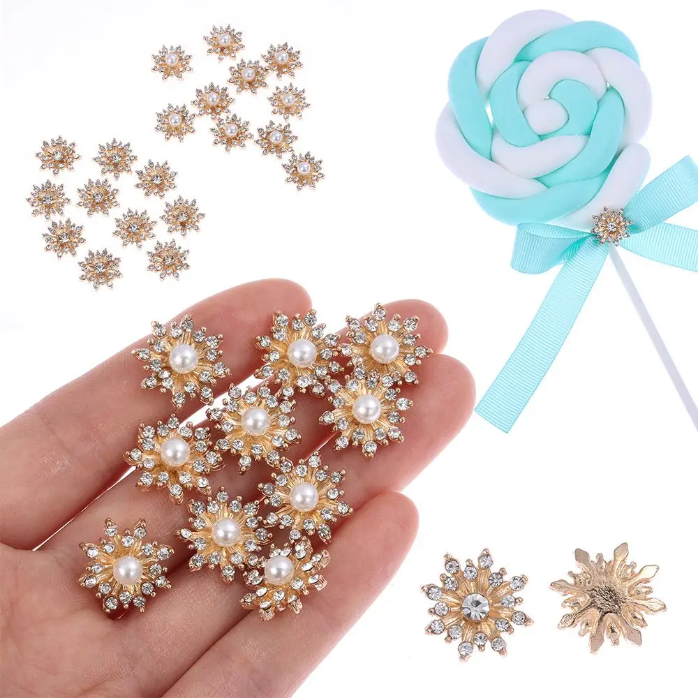 

10Pcs Pearl Flower-shaped Buttons Rhinestone Hairpins Sparkling Crystal Headwear Clip Hat Accessories DIY Craft Apparel Sewing