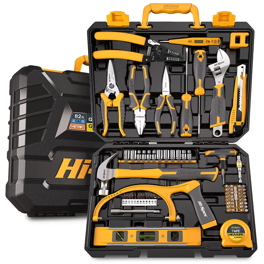 

82 pieces Home & Garage Mechanics Tool Kit Set. Complete Essential Hand Tools for DIY Repairs Metal Wall Plate