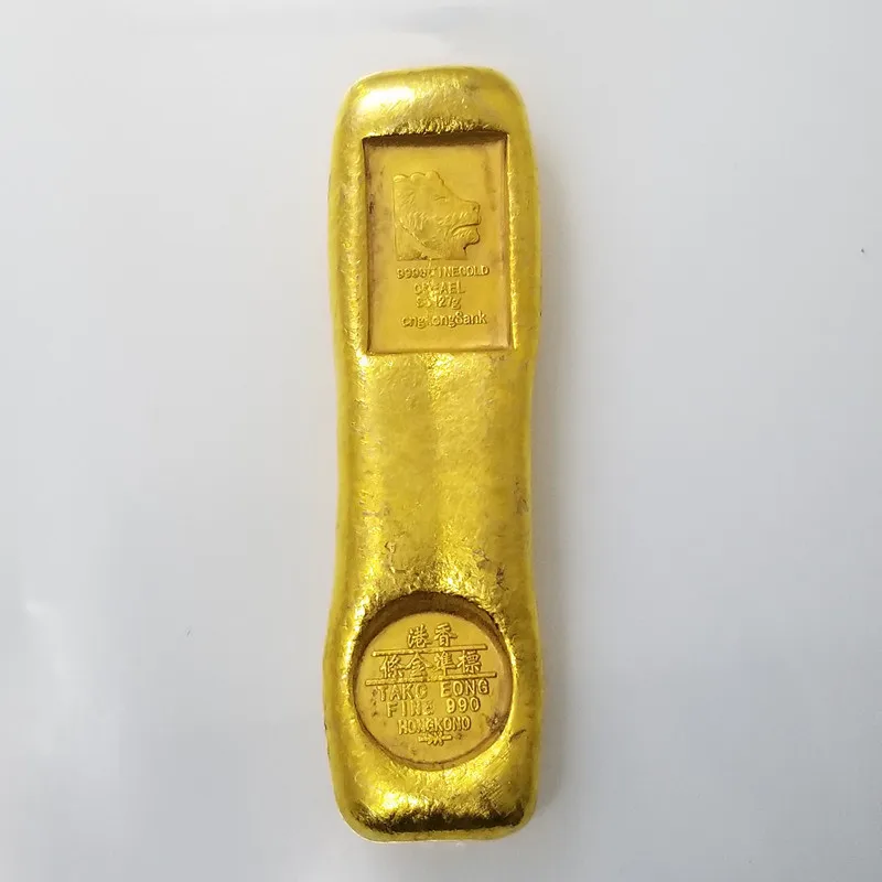 1Pcs China Antique Collection Rotundity Golden Bar Gold Bullion Ingot Family Decoration Metal Handicraft Props