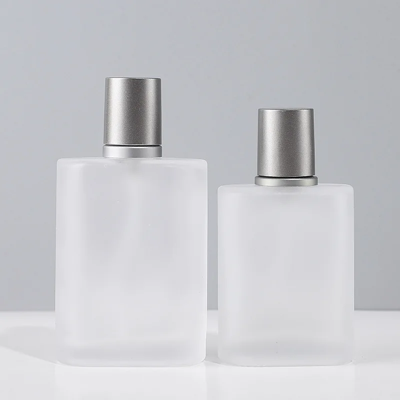 

30ml 50ml 100ml Square Frosted Perfume Bottle Glass Split Bottle Cosmetics Spray Bottle with Electrochemical Aluminum Lid