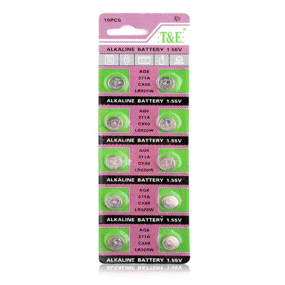 

20PCS=2Card AG6 40mAh AG 6 1.55V Alkaline Button Battery 605 371 D371 SR69 SR920SW Coin Cell Promotion For Watch Button Battery