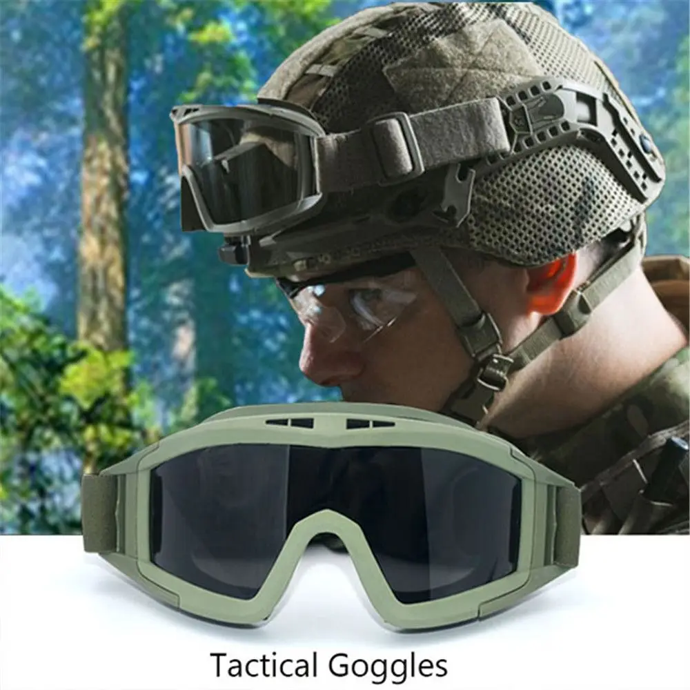

PC 3 Lens 20*10cm Black Military Shooting Sunglasses Tactical Goggles Windproof Army Motorcycle Wargame Glasses