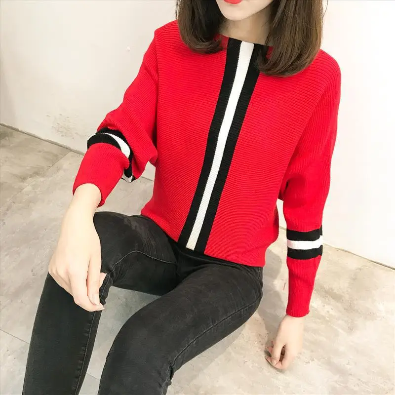 

New Girls' Pullover Knit Solid Color Loose Long Sleeve Sweater Versatile