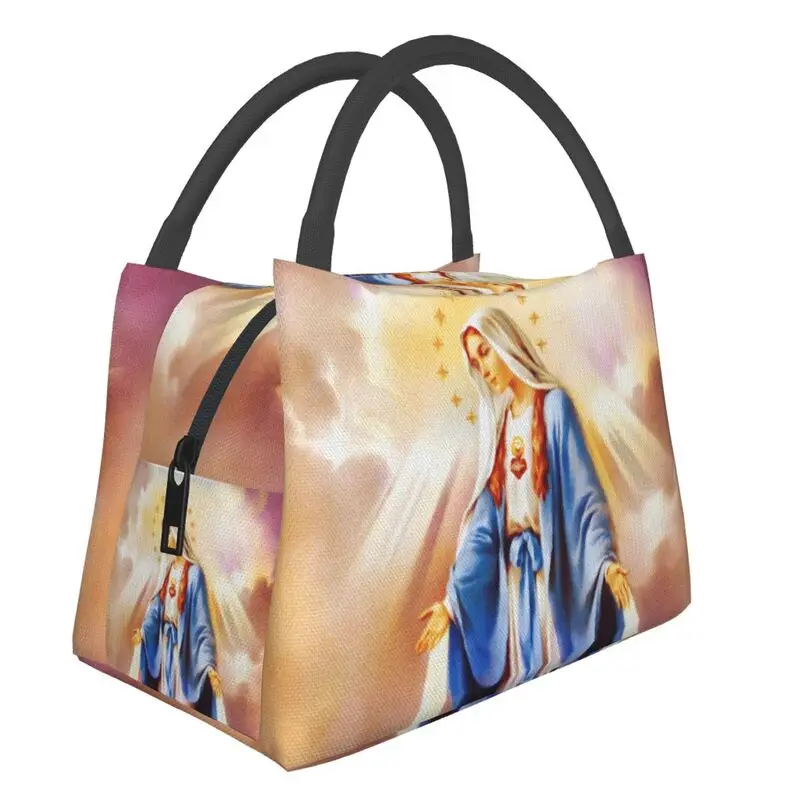 

Custom Catholic Virgin Mary Lunch Bag Women Cooler Thermal Insulated Lunch Boxes for Picnic Camping Work Travel