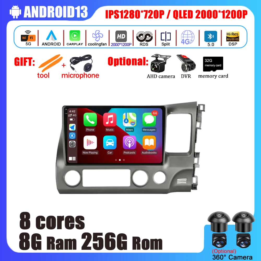 

Android 13 For Honda CIVIC 2006 - 2011 Car Accessories Multimedia Video Player GPS Navigation No 2Din 2 Din DSP DVD
