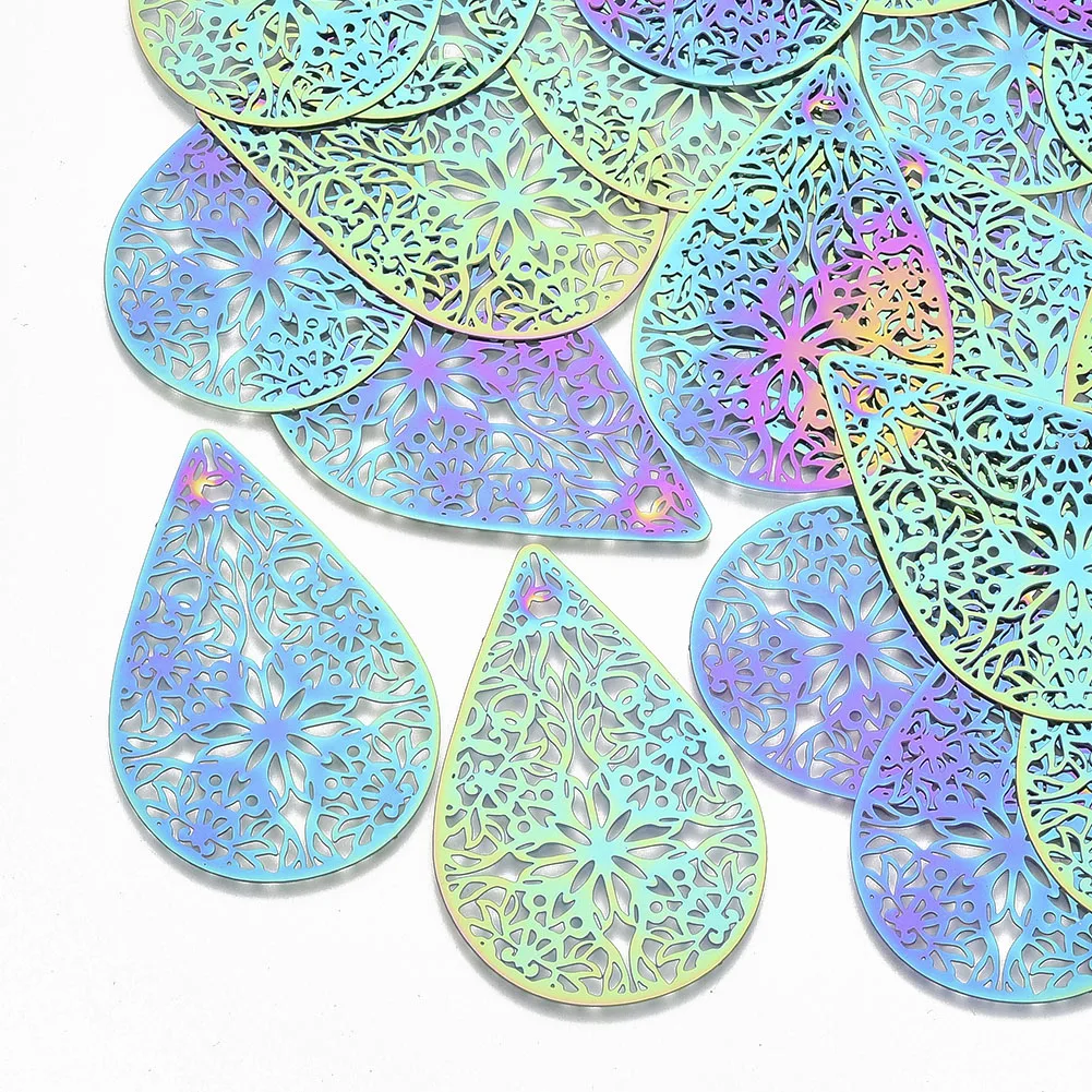 50pcs Stainless Steel Filigree Earrings Charm Pendants Teardrop Metal Connectors Charms For DIY Jewelry Making Supplies