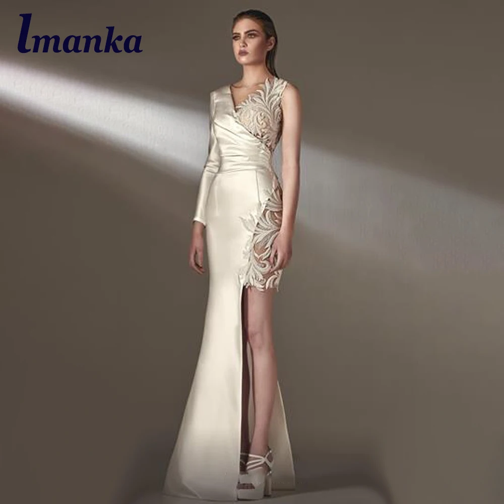 

Женское атласное платье-Русалка на одно плечо, с длинным рукавом