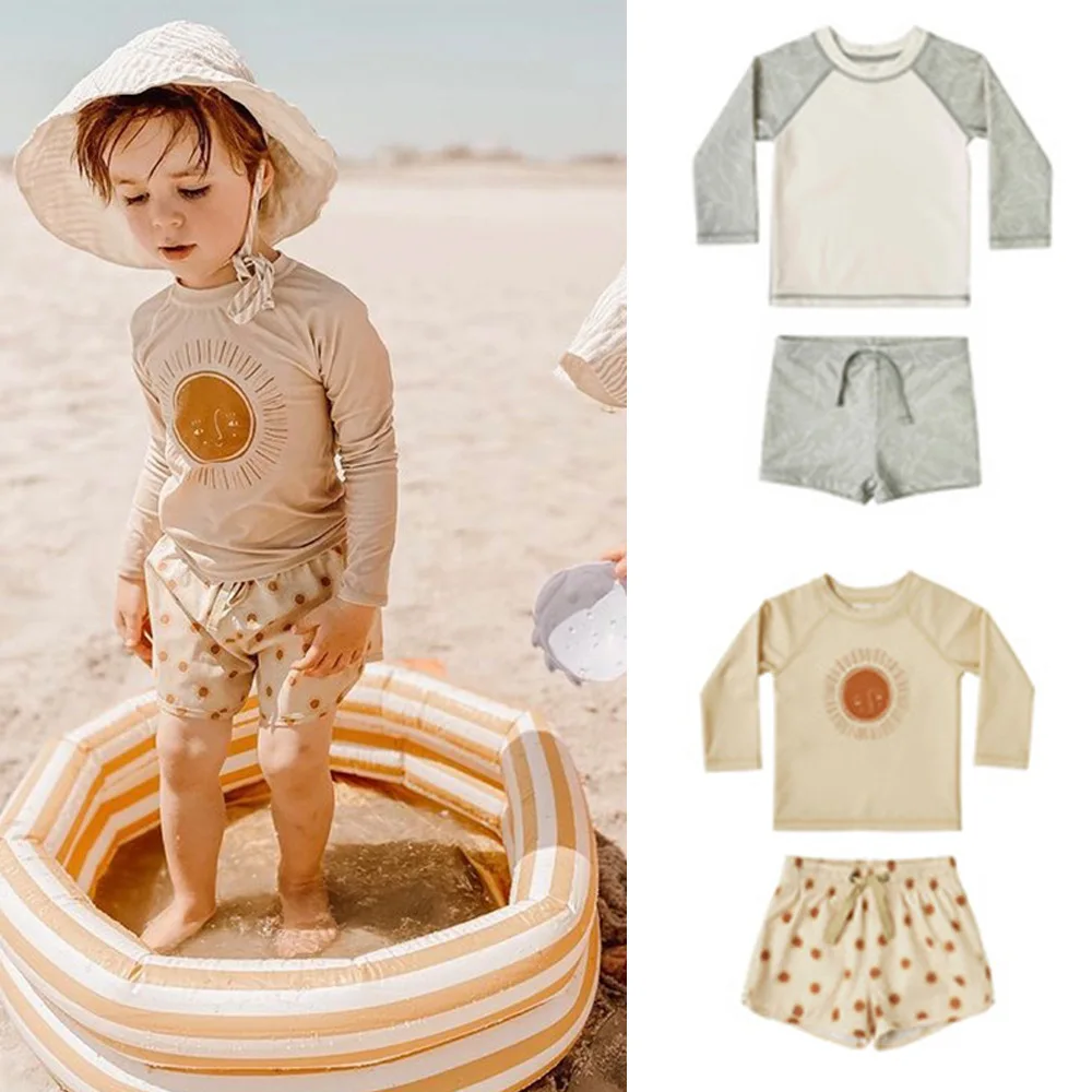 

Spot 23 Summer Ins Korean Style Sunscreen Long-sleeved Baby Split Swimsuit Swimming Trunks Quick-drying Children's Swimwear