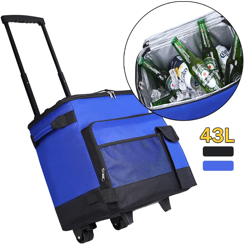 With Wheels 43 Can  Leakproof Insulated Cooler Bag Collapsible Rolling Cart Trolley Ice Chest For Camping Picnic Cooler