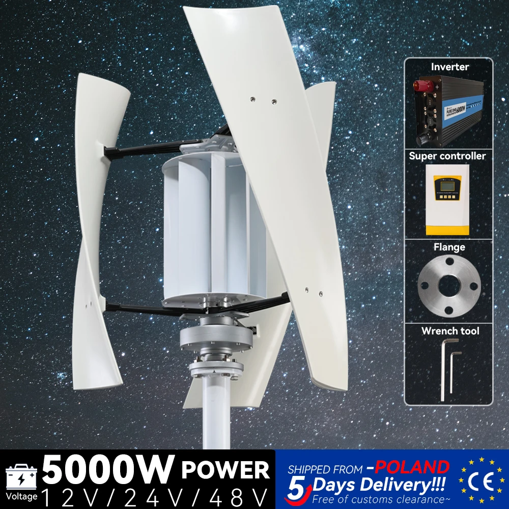 

5000W 12V 24V 48V Wind Turbine Generator 5KW Vertical Axis Maglev Plant High Voltage Hybrid Charge Controller For Home Use