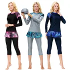 Женский купальник Burkini из 3 предметов, закрывающий купальный костюм, хиджаб, бикини, купальник, исламский купальный костюм, женская одежда с принтом в мусульманском стиле