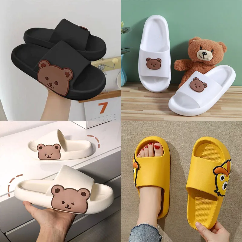 

Сандалии для ванной на толстой платформе для мужчин и женщин, Нескользящие шлепанцы с мультяшным рисунком медведя, пляжные тапочки, летняя ...