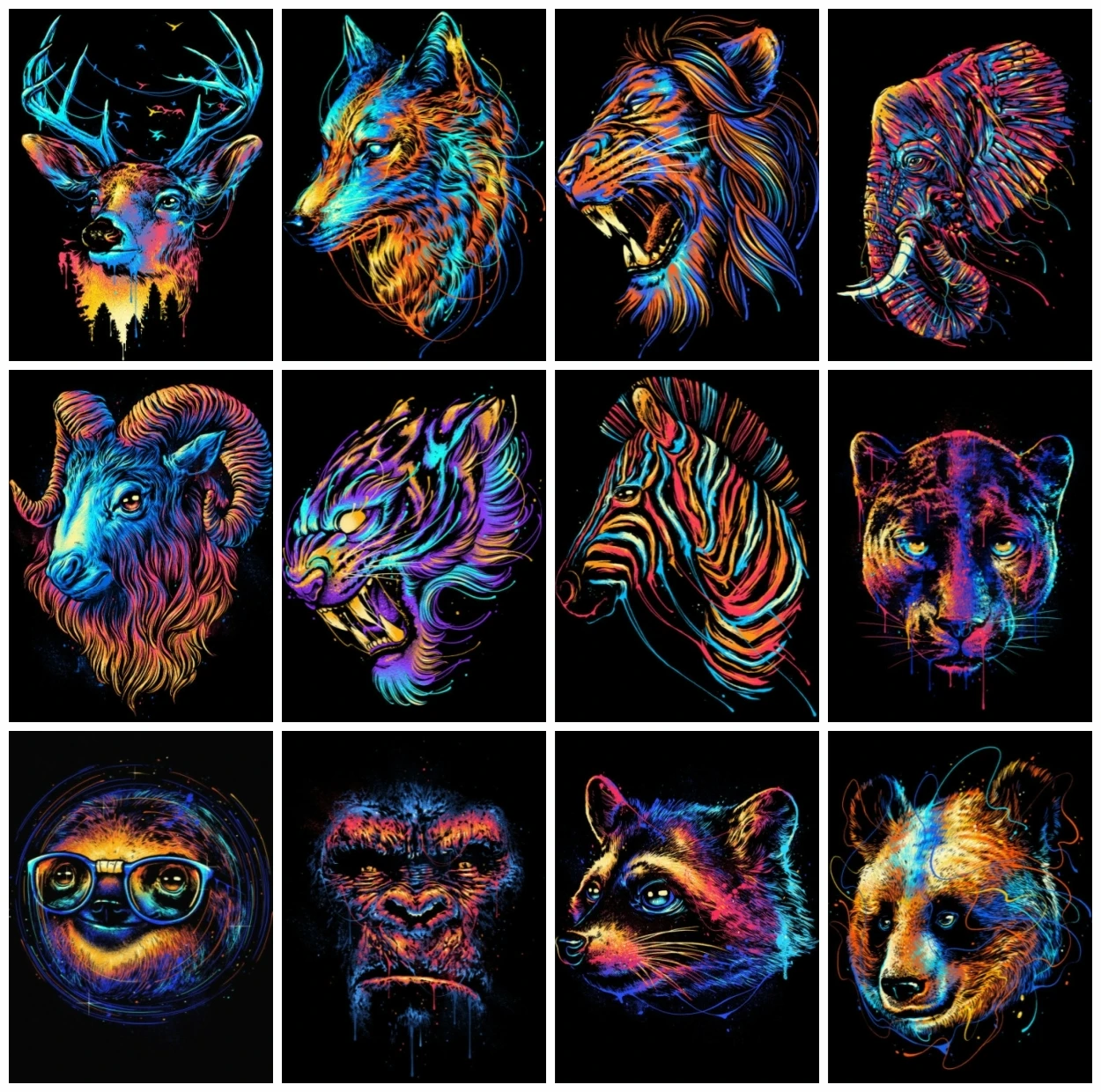 

Картина AZQSD по номерам, красочные животные, наборы ручной росписи на холсте, сделай сам, подарок, Раскраска по номерам, олень, волк, слон, дома...