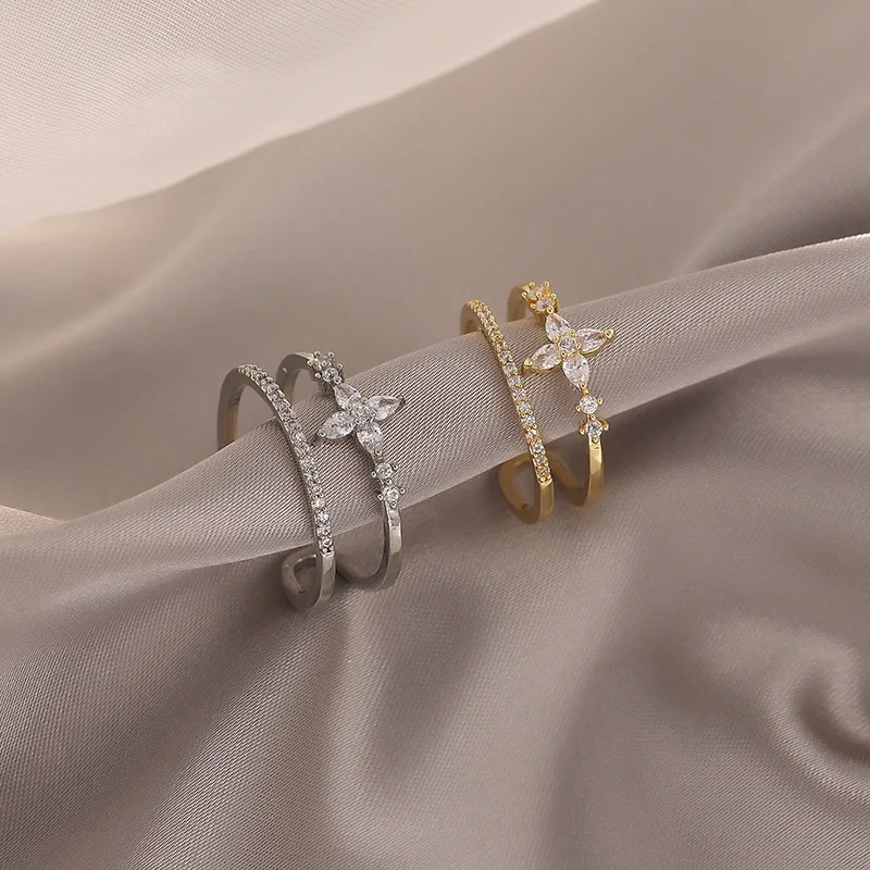 

Vintage French Style Fashion Crystal Adjustable Ring for Women 2022 New Original Design Korean Ring Girl Jewelry Accessories