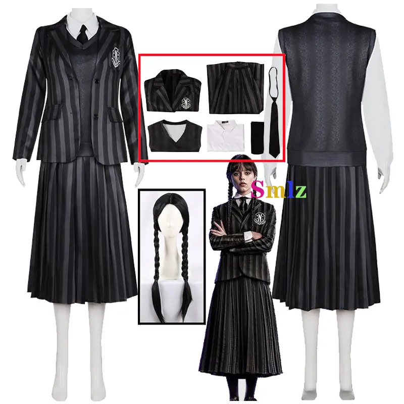 

Special Offer Wednesday Cosplay Suit Anime Addams Schoolgirl Nevermore College Uniforms Woman Suit JK Vest Skirt Wig Halloween