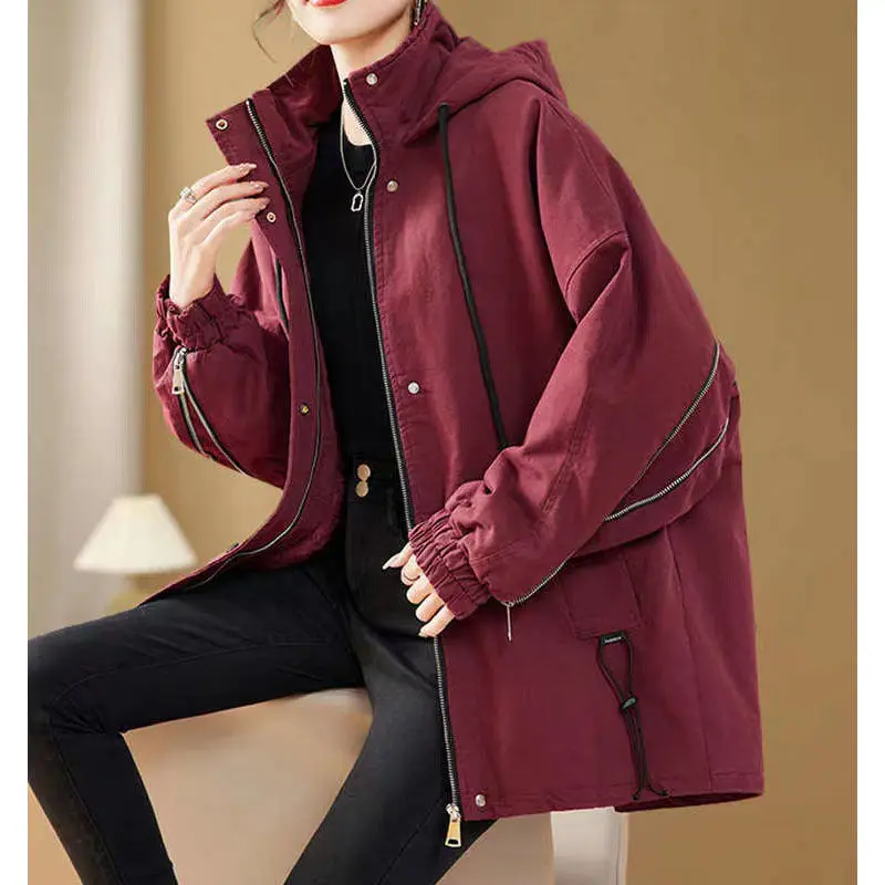 New Winter Women's Jacket Fur Lined Coat Loose Hooded Parkas Warm High End Luxury Designer Clothing Long Sleeve Tops