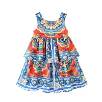 summer girls dress print camisole ruffles princess dresses birthday party 2 10y toddler baby girl beachwear kids casual clothes