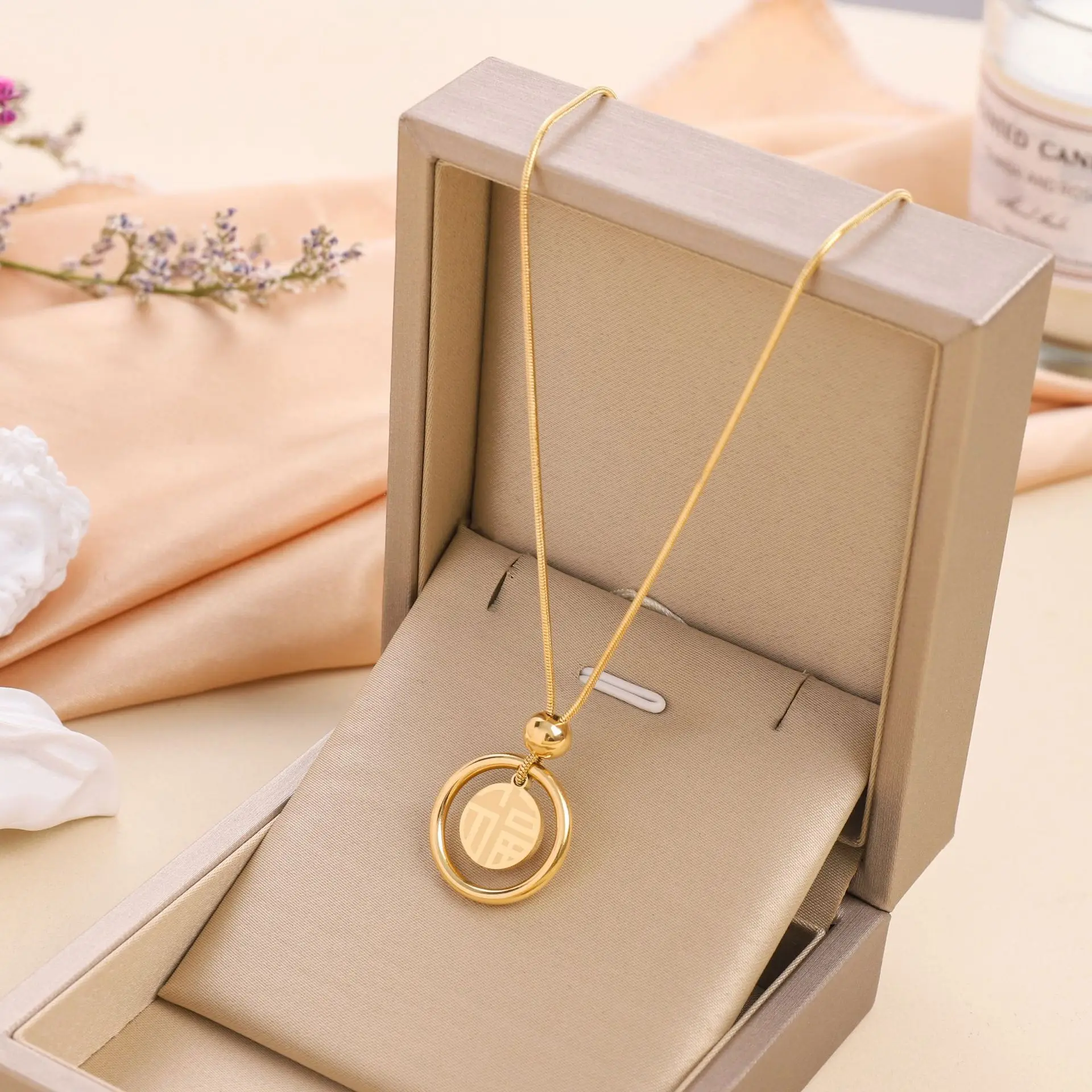 

316L Stainless Steel China Fortune Pendant Necklace For Women Girl Party Gifts Lucky wedding present Jewelry Dropshipping