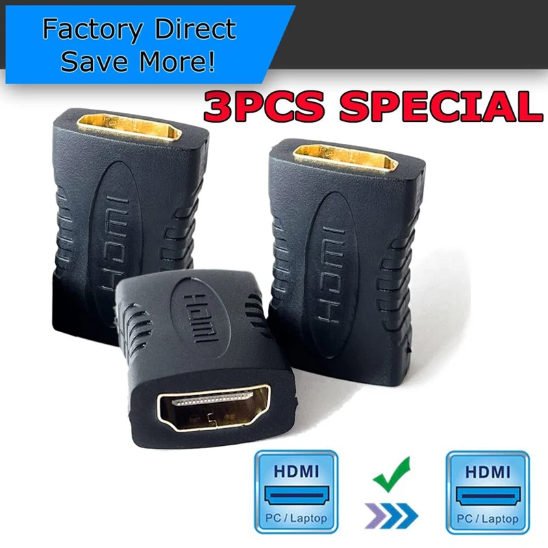 

3X HDMI Female To Female Extender Adapter Coupler Connector F/F HDTV 1080P 4K