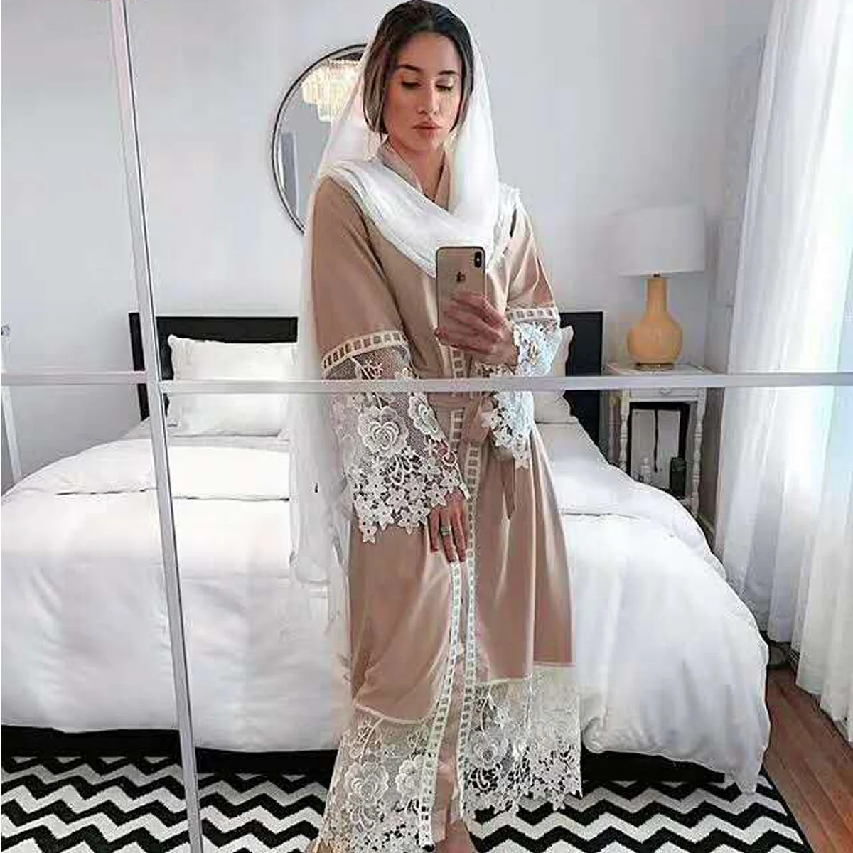 

Muslim Abayas for Women Open Dress Simple Solid Color Long Dress Women Temperament Elegance Lace-up Loose Dress Abayas for Women